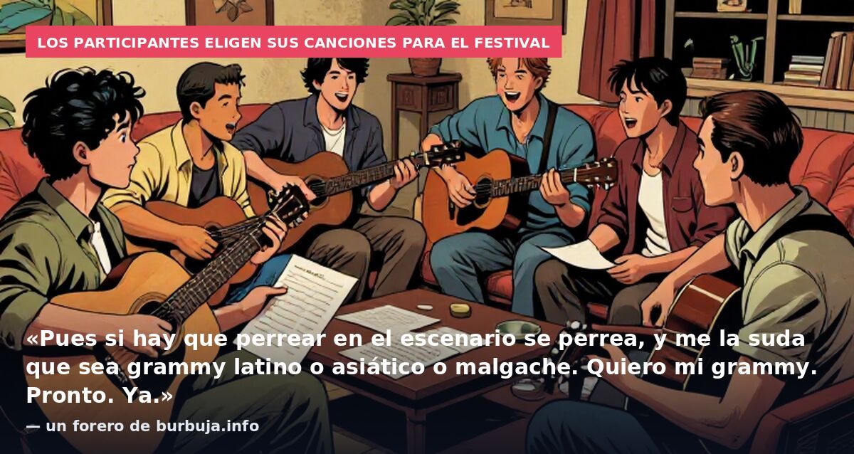Los participantes eligen sus canciones para el festival: «Pues si hay que perrear en el escenario se perrea, y me la suda que sea grammy latino o asiático o malgache. Quiero mi grammy. Pronto. Ya.» — un forero de burbuja.info