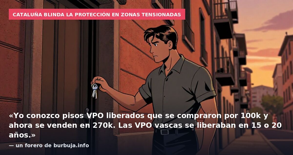 Cataluña blinda la protección en zonas tensionadas: «Yo conozco pisos VPO liberados que se compraron por 100k y ahora se venden en 270k. Las VPO vascas se liberaban en 15 o 20 años.» — un forero de burbuja.info