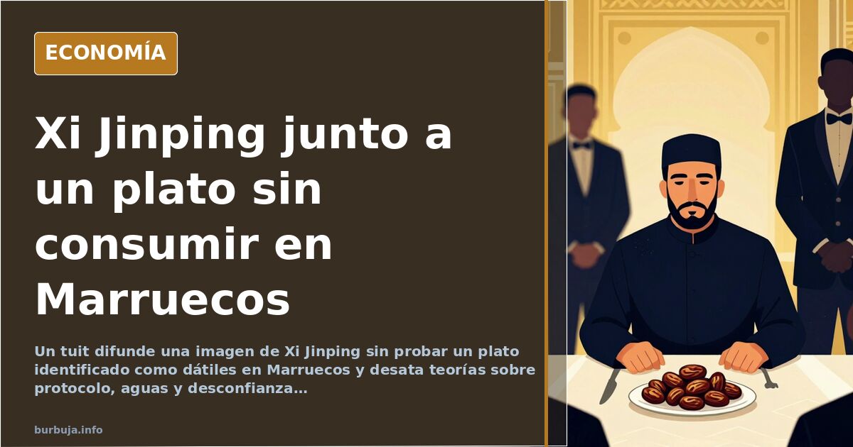 Xi Jinping observando un plato de dátiles en un banquete oficial en Marruecos