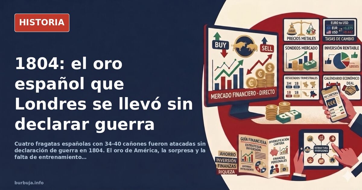 Grabado histórico de fragatas españolas y británicas combatiendo en 1804 cerca de las costas de Portugal durante la batalla n