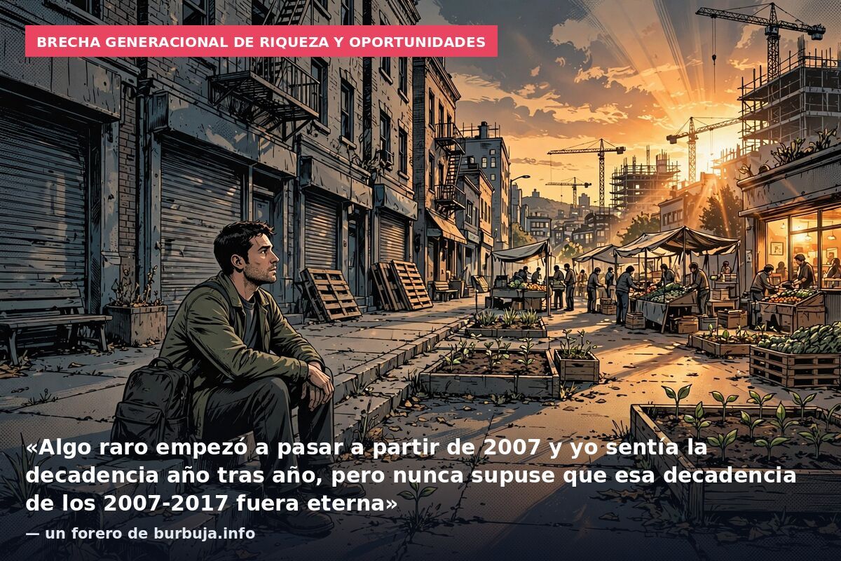Brecha generacional de riqueza y oportunidades: «Algo raro empezó a pasar a partir de 2007 y yo sentía la decadencia año tras año, pero nunca supuse que esa decadencia de los 2007-2017 fuera eterna» — un forero de burbuja.info