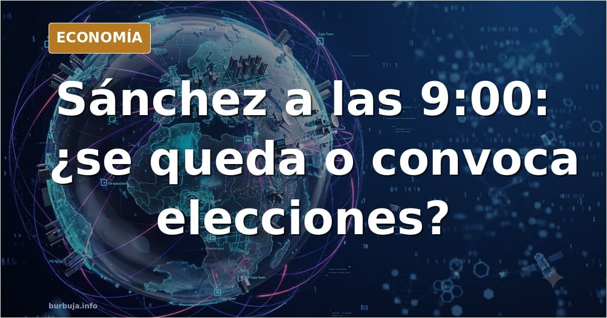 Ilustración editorial de un atril vacío en un salón de actos con banderas institucionales y un reloj marcando las nueve de la