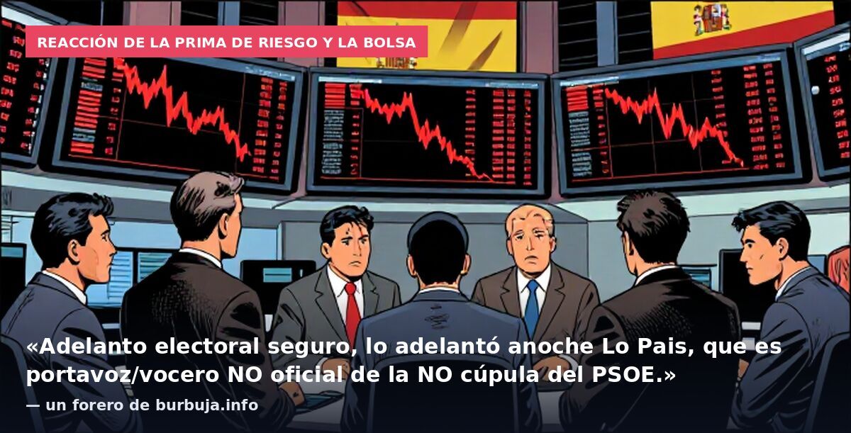 Reacción de la prima de riesgo y la bolsa: «Adelanto electoral seguro, lo adelantó anoche Lo Pais, que es portavoz/vocero NO oficial de la NO cúpula del PSOE.» — un forero de burbuja.info