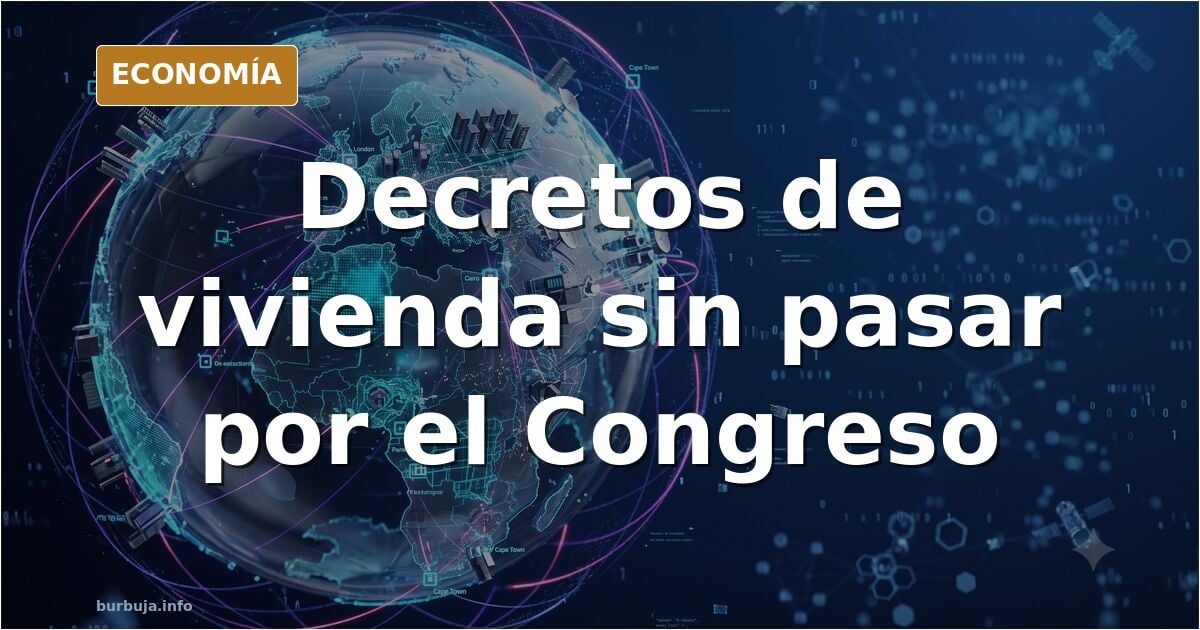 Sala de reuniones del Consejo de Ministros con documentos de decretos de vivienda sobre la mesa y sillas vacías