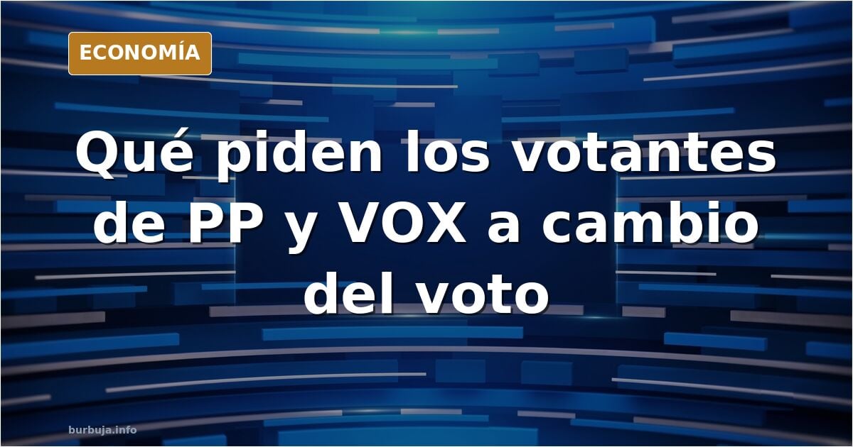 Urna electoral con papeletas de PP y VOX sobre fondo azul marino y dorado en ilustración editorial