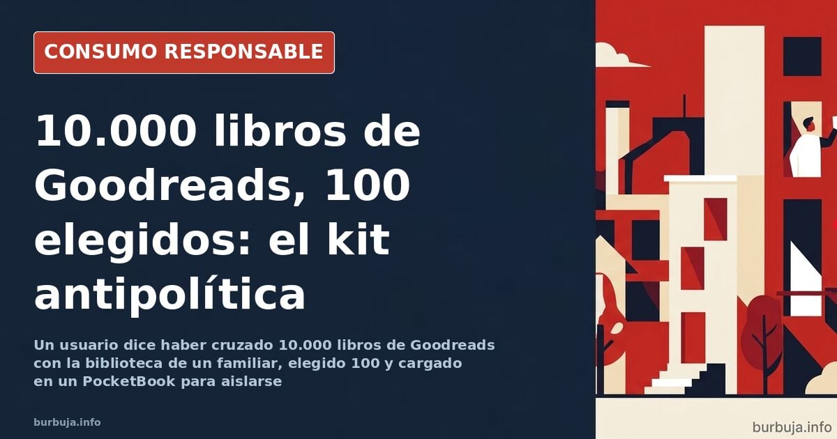 Lector de libros electrónicos PocketBook encendido sobre una mesa junto a una lista de títulos seleccionados
