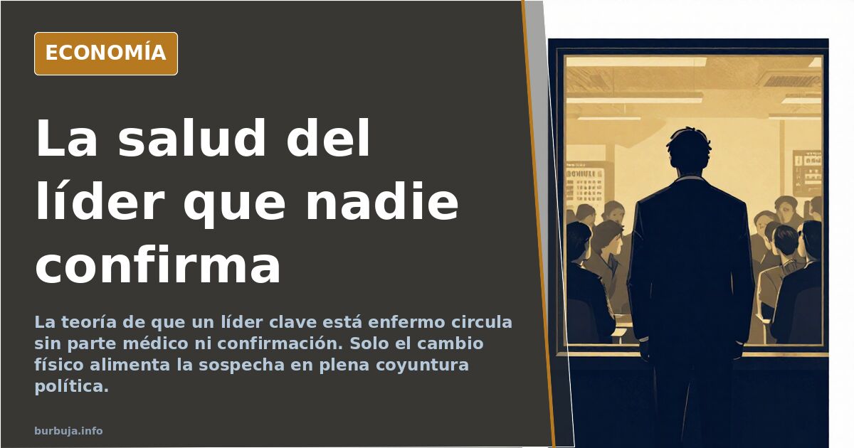 Silueta de un dirigente público ante micrófonos y una sombra alargada que sugiere el rumor sobre su salud