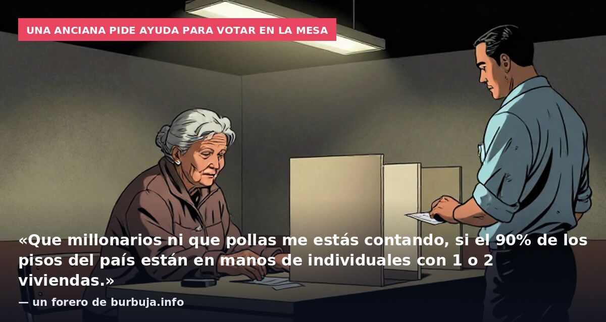Una anciana pide ayuda para votar en la mesa: «Que millonarios ni que pollas me estás contando, si el 90% de los pisos del país están en manos de individuales con 1 o 2 viviendas.» — un forero de burbuja.info