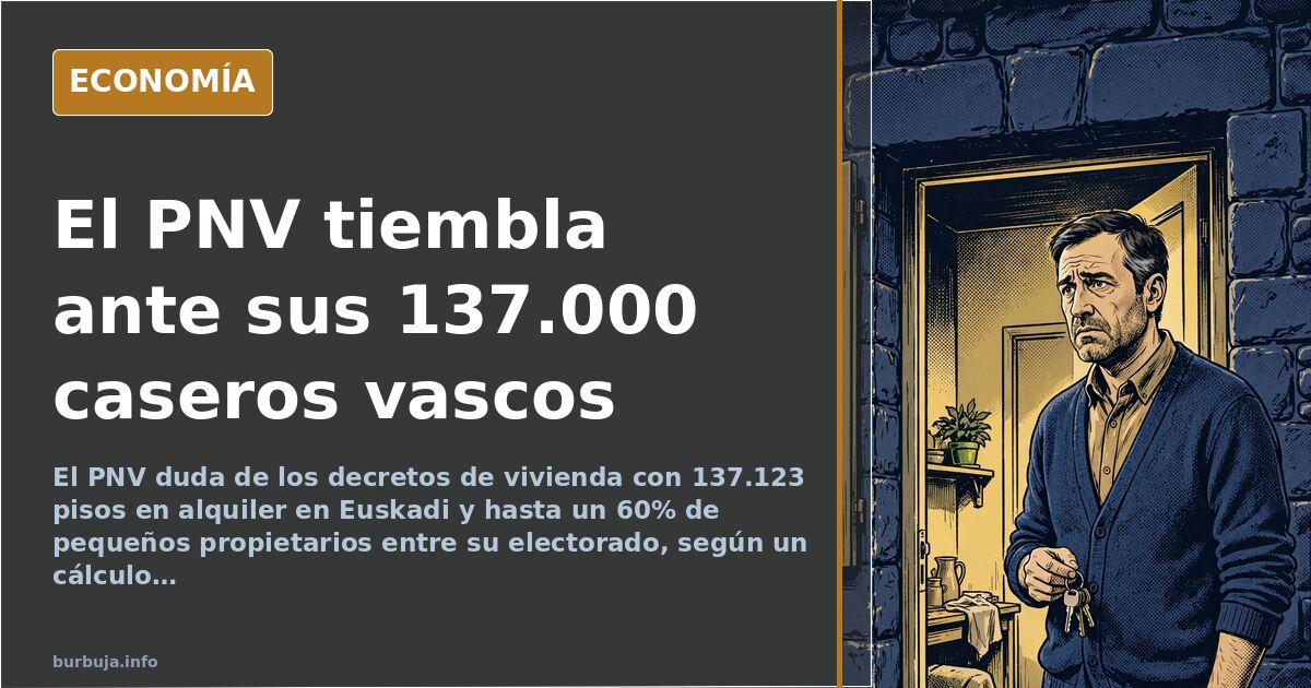 Ilustración editorial de un político vasco con txapela ante un tablero de ajedrez con edificios de viviendas y urnas electora