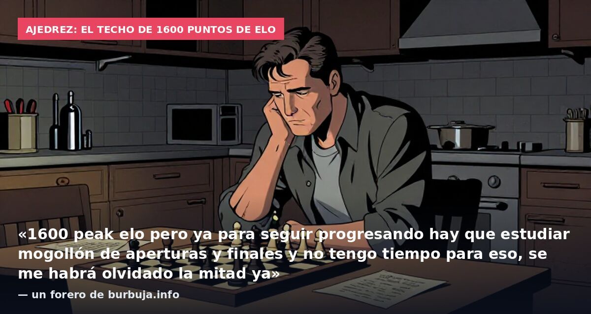 Ajedrez: el techo de 1600 puntos de ELO: «1600 peak elo pero ya para seguir progresando hay que estudiar mogollón de aperturas y finales y no tengo tiempo para eso, se me habrá olvidado la mitad ya» — un forero de burbuja.info