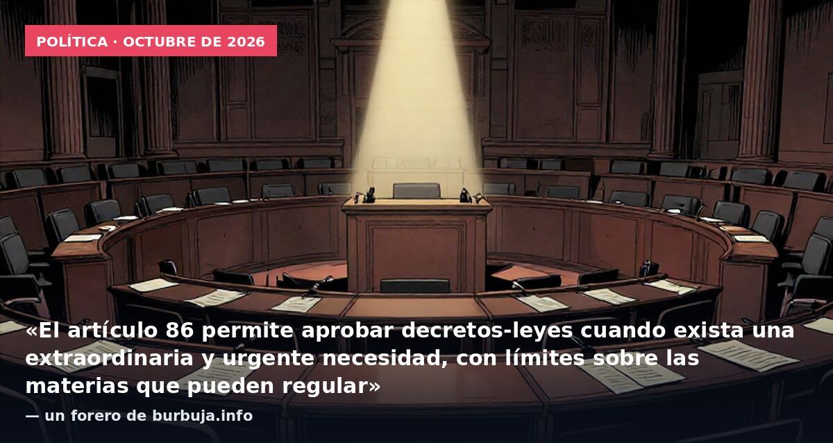 Política · octubre de 2026: «El artículo 86 permite aprobar decretos-leyes cuando exista una extraordinaria y urgente necesidad, con límites sobre las materias que pueden regular» — un forero de burbuja.info