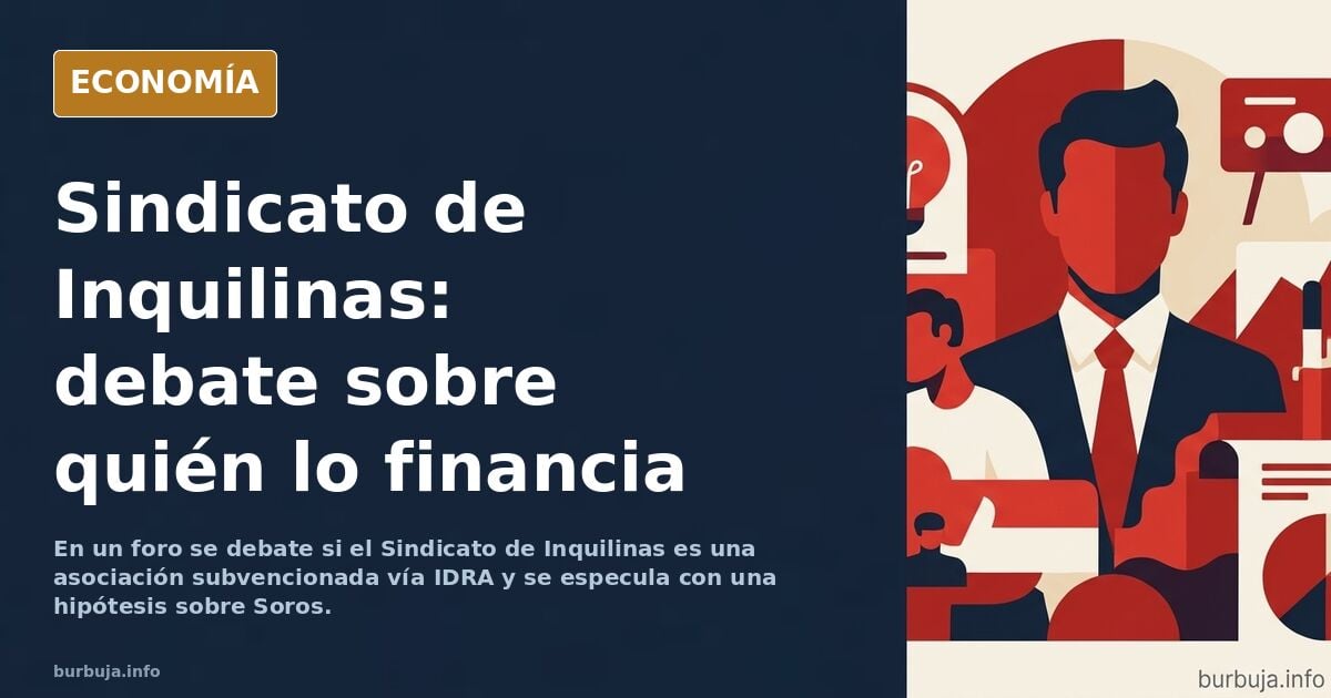 Ilustración editorial de un edificio de viviendas con pancartas de protesta por el alquiler y una silueta institucional al fo