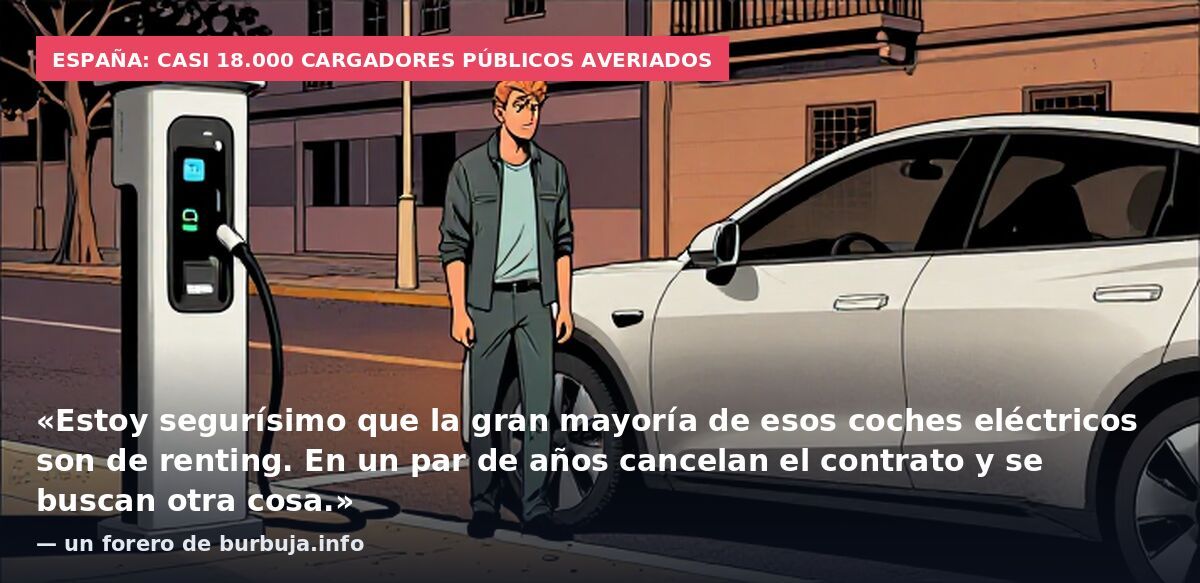 España: casi 18.000 cargadores públicos averiados: «Estoy segurísimo que la gran mayoría de esos coches eléctricos son de renting. En un par de años cancelan el contrato y se buscan otra cosa.» — un forero de burbuja.info