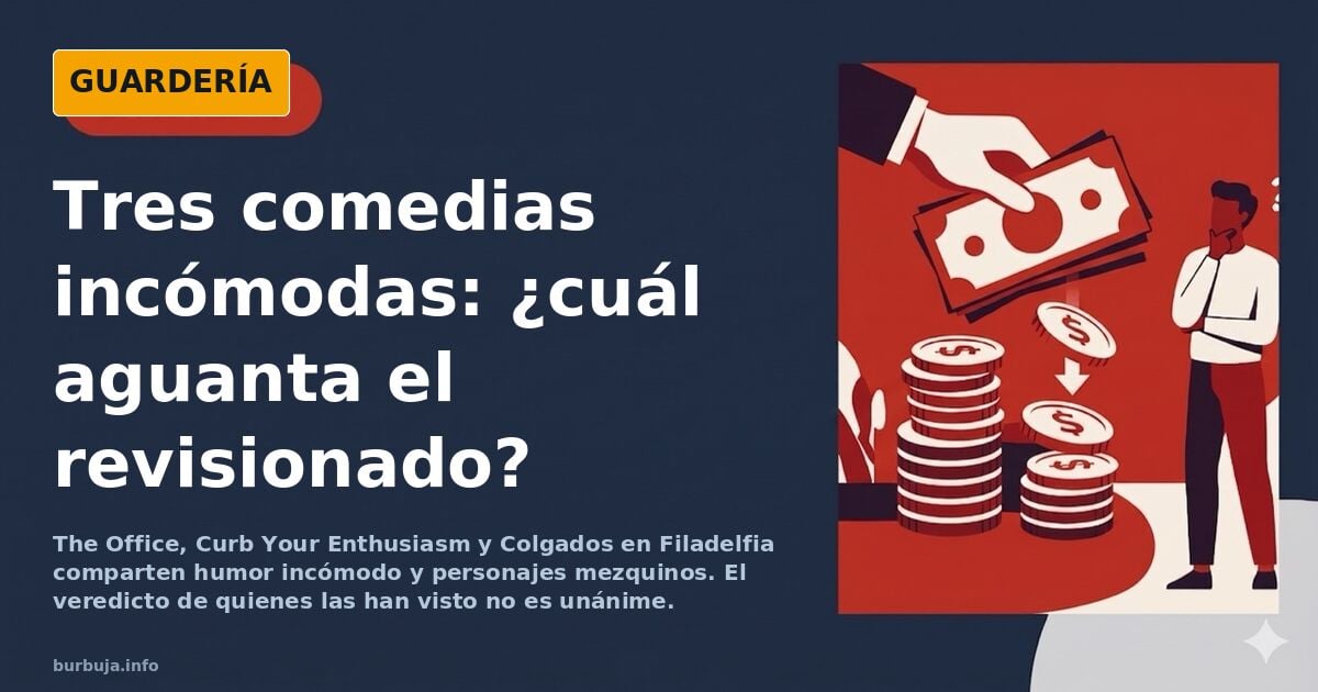 Ilustración de tres sofás frente a un televisor con las series The Office, Curb y Colgados en Filadelfia