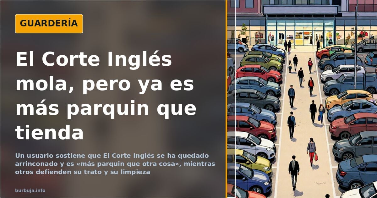 Ilustración de unos grandes almacenes clásicos con aparcamiento lleno y escaparates de perfumería, símbolo del declive comerc