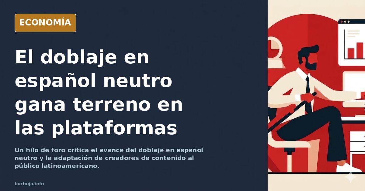 Ilustración editorial de un micrófono de doblaje dividido entre dos acentos del español