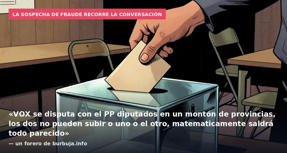La sospecha de fraude recorre la conversación: «VOX se disputa con el PP diputados en un montón de provincias, los dos no pueden subir o uno o el otro, matematicamente saldrá todo parecido» — un forero de burbuja.info