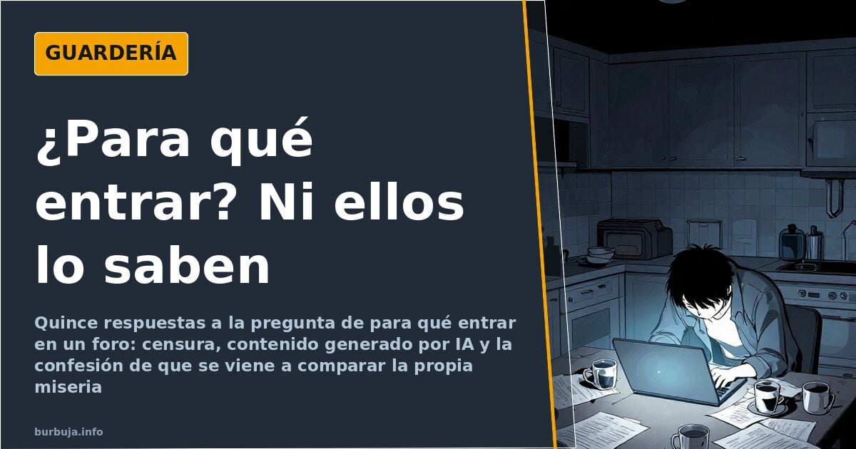 Ilustración de un foro de internet como sala de espera donde varios personajes miran pantallas con expresiones de hastío y re