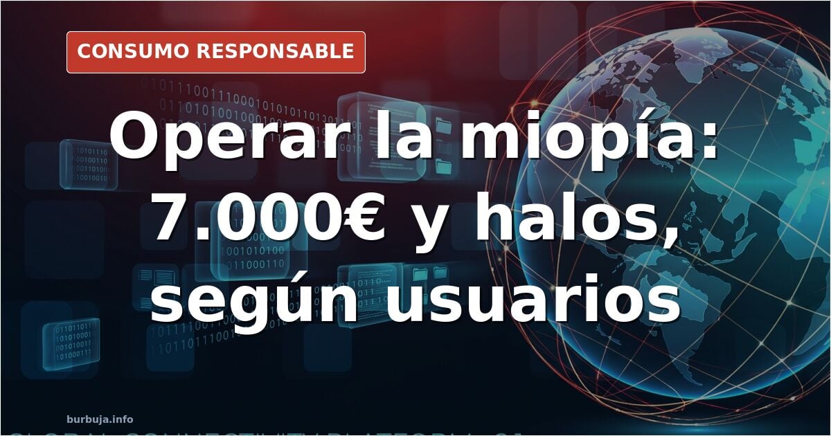 Ojo humano con lente intraocular ICL y gafas sobre fondo neutro, simbolizando la cirugía de miopía y sus efectos secundarios