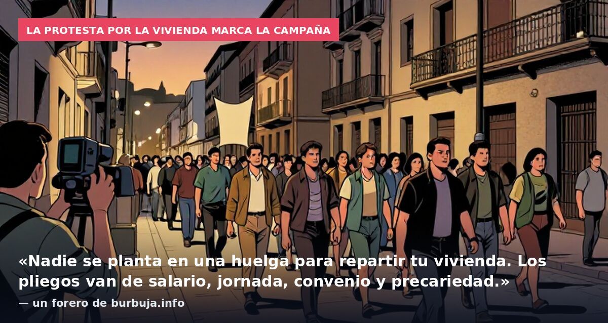 La protesta por la vivienda marca la campaña: «Nadie se planta en una huelga para repartir tu vivienda. Los pliegos van de salario, jornada, convenio y precariedad.» — un forero de burbuja.info