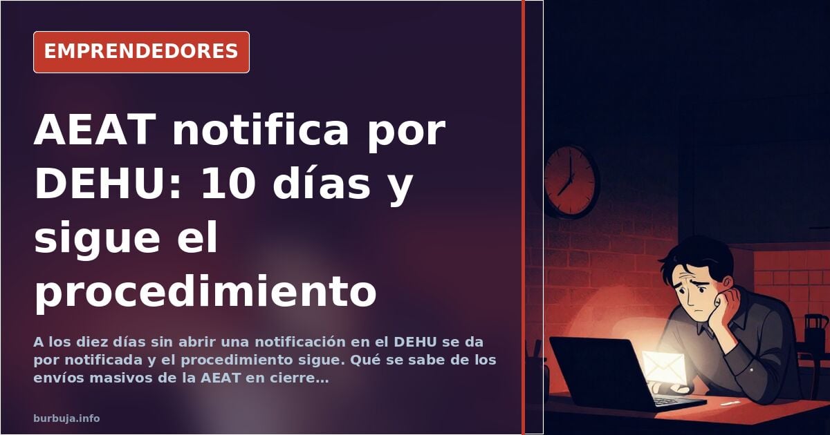 Pantalla de ordenador mostrando el buzón electrónico DEHU con notificaciones pendientes de la AEAT para empresas y autónomos