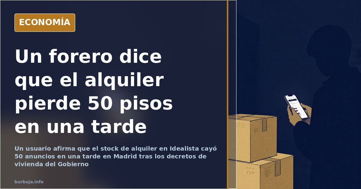 Gráfico editorial con contador descendente de anuncios de alquiler sobre un mapa de Madrid y el BOE al fondo