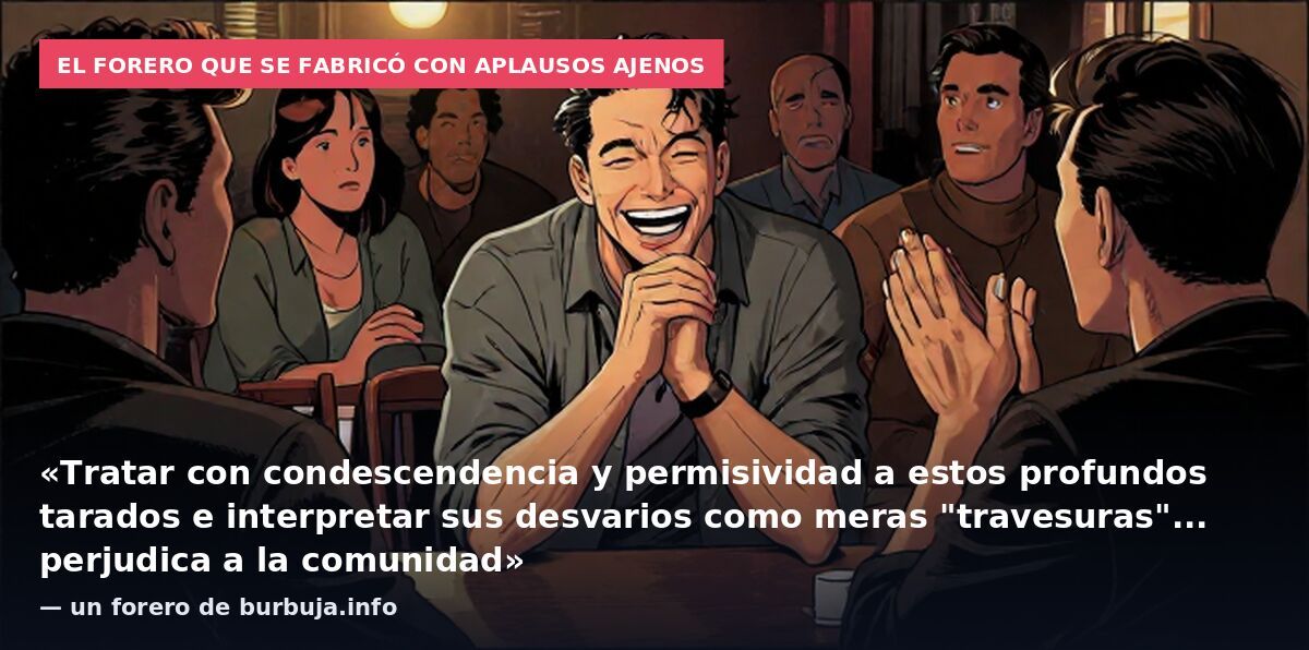 El forero que se fabricó con aplausos ajenos: «Tratar con condescendencia y permisividad a estos profundos tarados e interpretar sus desvarios como meras "travesuras"... perjudica a la comunidad» — un forero de burbuja.info