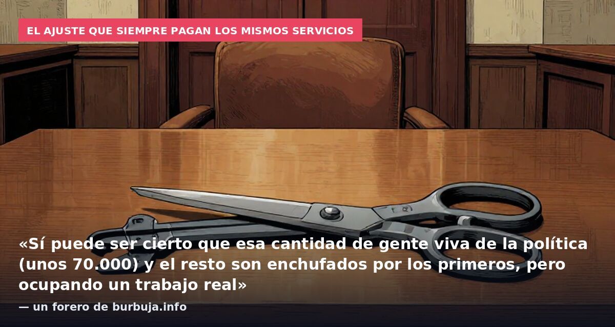 El ajuste que siempre pagan los mismos servicios: «Sí puede ser cierto que esa cantidad de gente viva de la política (unos 70.000) y el resto son enchufados por los primeros, pero ocupando un trabajo real» — un forero de burbuja.info