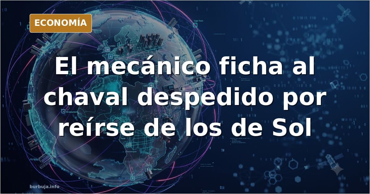 Ilustración editorial de un mecánico estrechando la mano de un joven en un taller, con herramientas y un coche al fondo