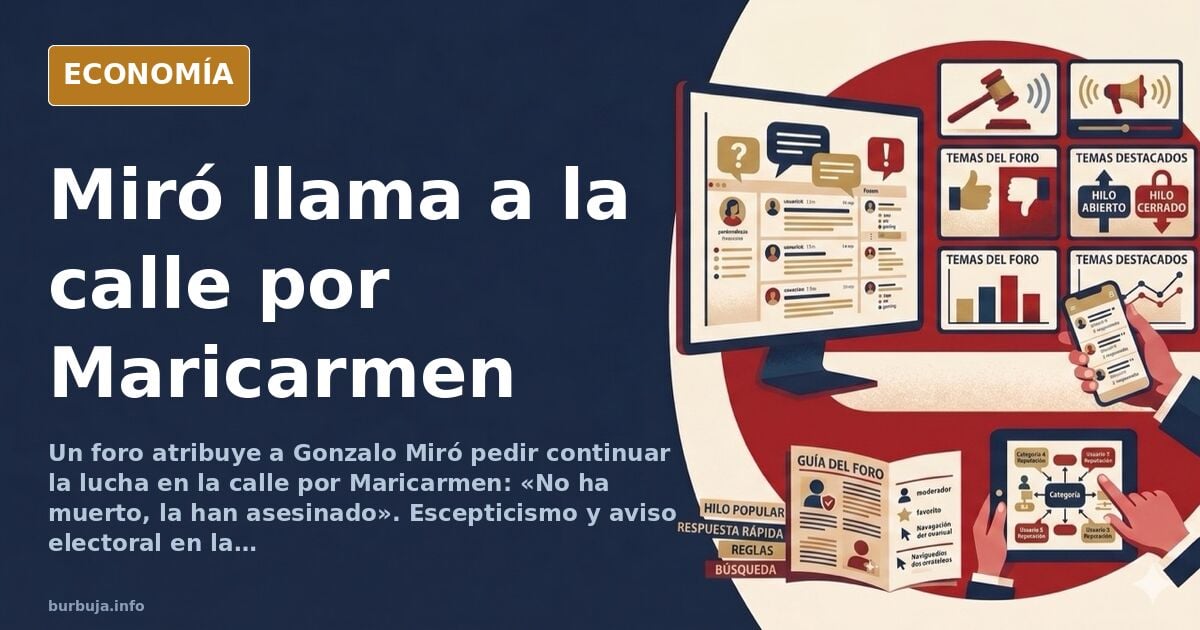 Ilustración editorial de un presentador de televisión señalando hacia la calle mientras un grupo de personas observa desde le