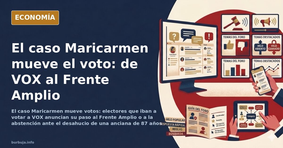 Ilustración editorial de una urna electoral con papeletas y una silueta de anciana, en azul marino y dorado, simbolizando el 