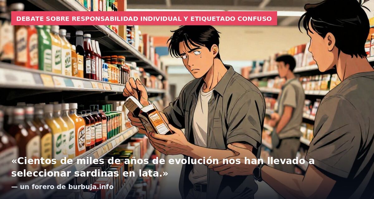 Debate sobre responsabilidad individual y etiquetado confuso: «Cientos de miles de años de evolución nos han llevado a seleccionar sardinas en lata.» — un forero de burbuja.info