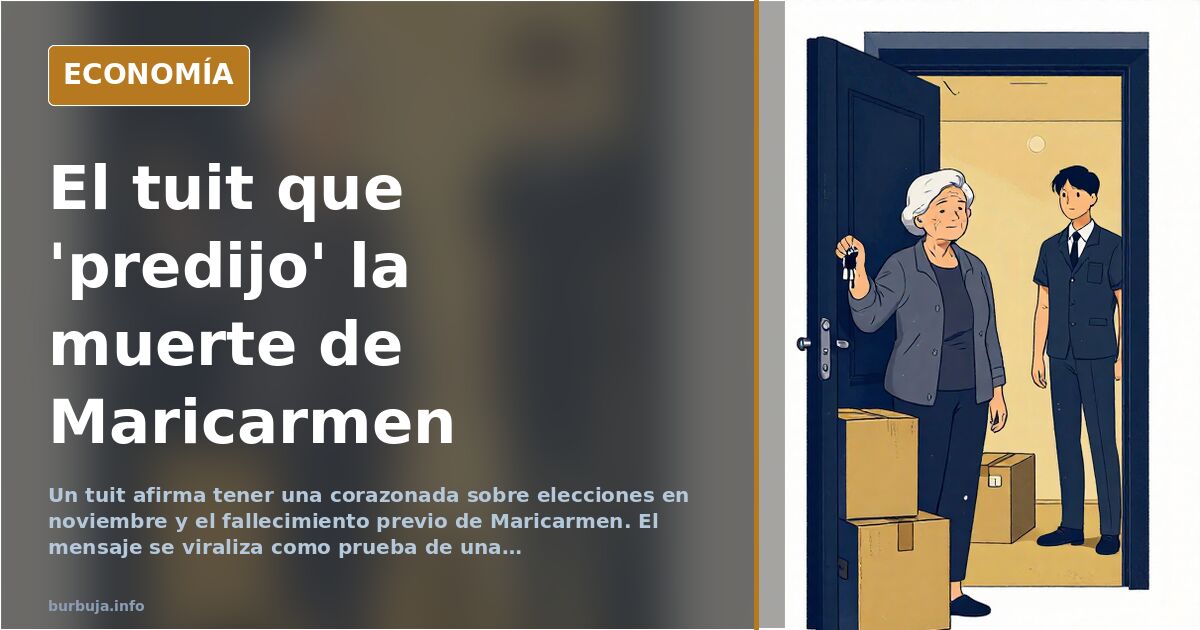Ilustración editorial de un tuit viral sobre la muerte de Maricarmen y las elecciones, con silueta de edificio y símbolo de i