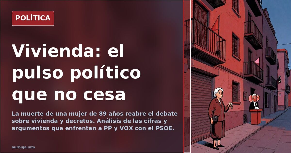 Ilustración editorial de un parlamento con escaños vacíos y una urna electoral, símbolo del debate sobre vivienda y decretos 
