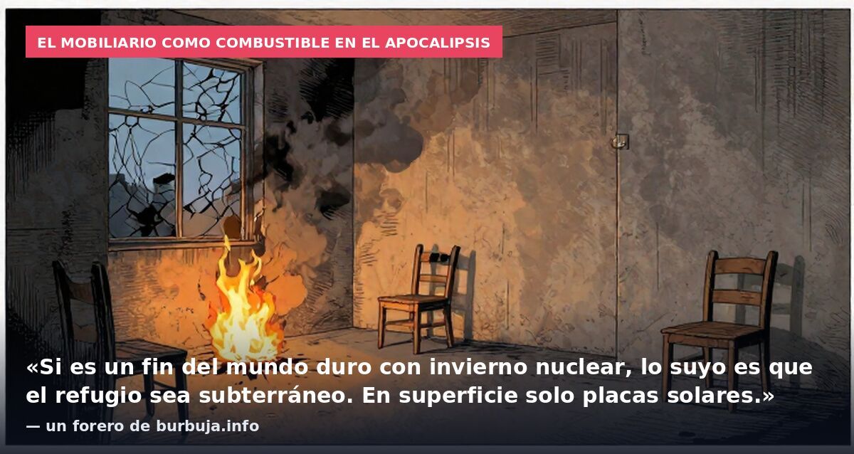El mobiliario como combustible en el apocalipsis: «Si es un fin del mundo duro con invierno nuclear, lo suyo es que el refugio sea subterráneo. En superficie solo placas solares.» — un forero de burbuja.info