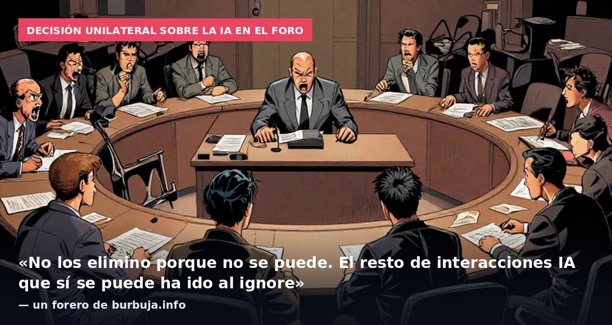 Decisión unilateral sobre la IA en el foro: «No los elimino porque no se puede. El resto de interacciones IA que sí se puede ha ido al ignore» — un forero de burbuja.info