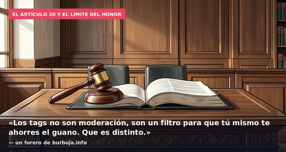 El artículo 20 y el límite del honor: «Los tags no son moderación, son un filtro para que tú mismo te ahorres el guano. Que es distinto.» — un forero de burbuja.info