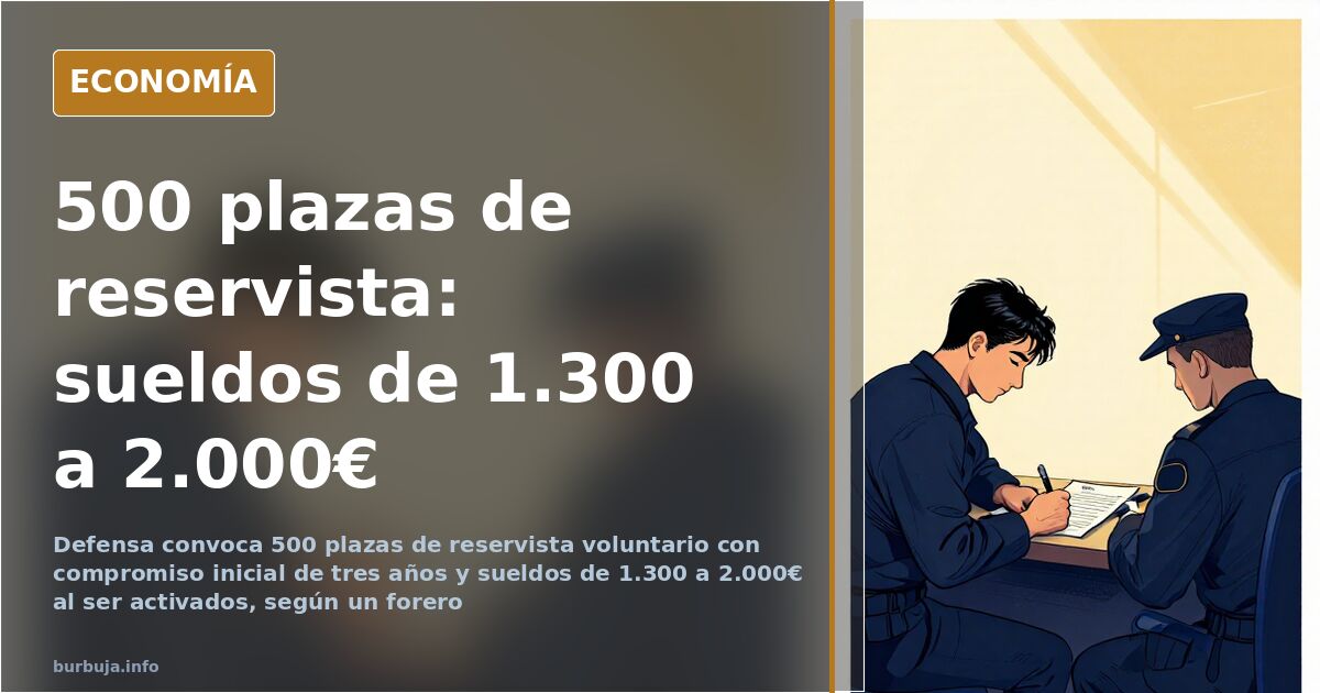 Ilustración editorial de un reservista voluntario de las Fuerzas Armadas con uniforme y plazas de convocatoria