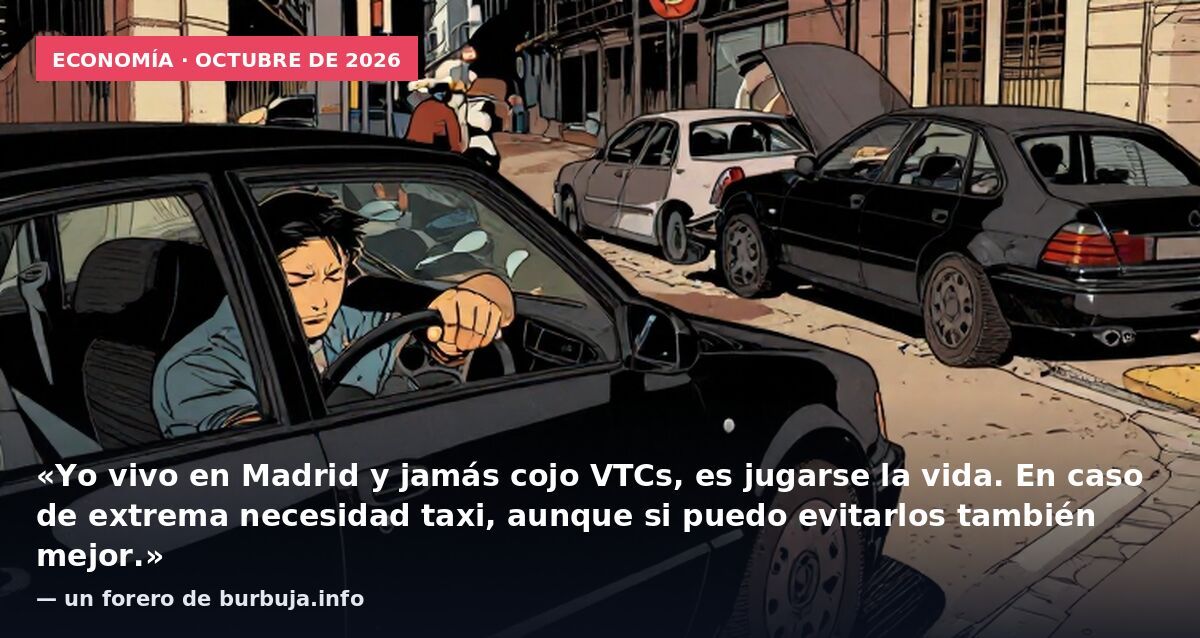 Economía · octubre de 2026: «Yo vivo en Madrid y jamás cojo VTCs, es jugarse la vida. En caso de extrema necesidad taxi, aunque si puedo evitarlos también mejor.» — un forero de burbuja.info