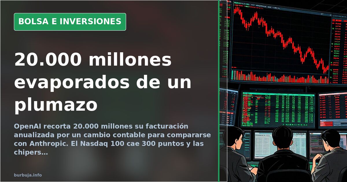 Gráfico bursátil con velas japonesas en rojo y verde mostrando la caída del Nasdaq tras el ajuste contable de OpenAI