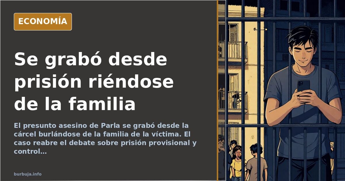 Ilustración editorial de una celda de prisión con un teléfono móvil sobre la litera y una botella rota en el suelo