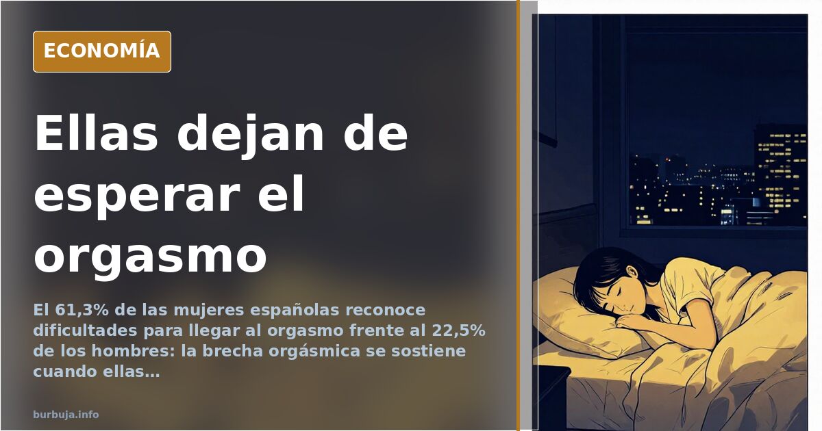 Ilustración editorial en azul marino y dorado de una pareja distanciada en la cama, símbolo de la brecha orgásmica entre homb