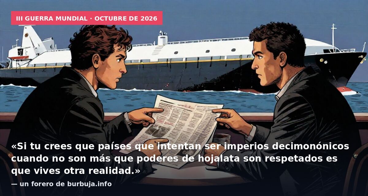 III Guerra Mundial · octubre de 2026: «Si tu crees que países que intentan ser imperios decimonónicos cuando no son más que poderes de hojalata son respetados es que vives otra realidad.» — un forero de burbuja.info