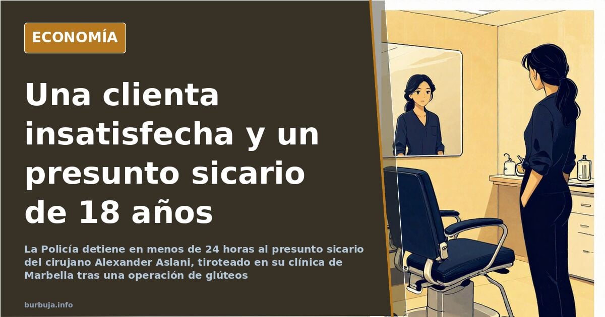 Ilustración editorial de la fachada de una clínica de cirugía estética en Marbella donde fue asesinado el cirujano Alexander 