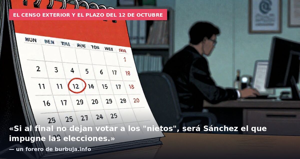 El censo exterior y el plazo del 12 de octubre: «Si al final no dejan votar a los "nietos", será Sánchez el que impugne las elecciones.» — un forero de burbuja.info