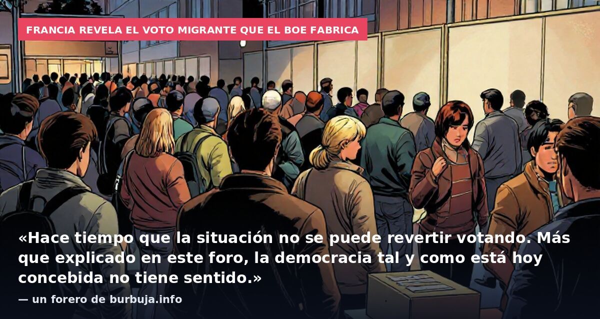 Francia revela el voto migrante que el BOE fabrica: «Hace tiempo que la situación no se puede revertir votando. Más que explicado en este foro, la democracia tal y como está hoy concebida no tiene sentido.» — un forero de burbuja.info