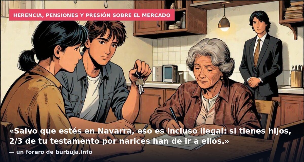 Herencia, pensiones y presión sobre el mercado: «Salvo que estés en Navarra, eso es incluso ilegal: si tienes hijos, 2/3 de tu testamento por narices han de ir a ellos.» — un forero de burbuja.info