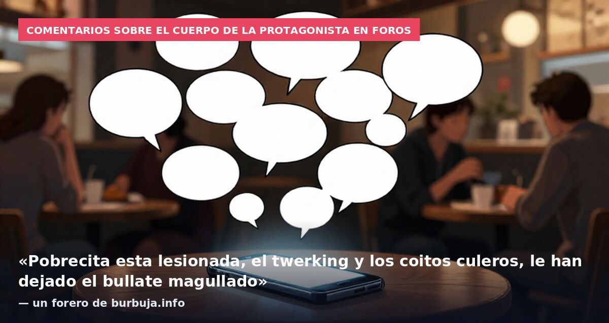 Comentarios sobre el cuerpo de la protagonista en foros: «Pobrecita esta lesionada, el twerking y los coitos culeros, le han dejado el bullate magullado» — un forero de burbuja.info