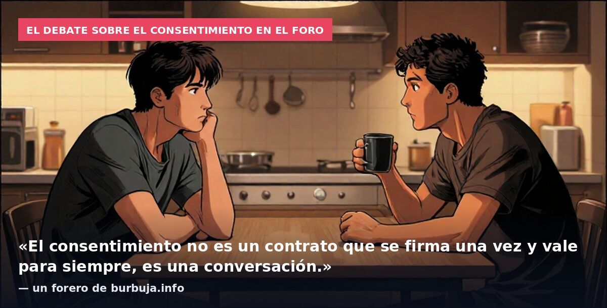 El debate sobre el consentimiento en el foro: «El consentimiento no es un contrato que se firma una vez y vale para siempre, es una conversación.» — un forero de burbuja.info