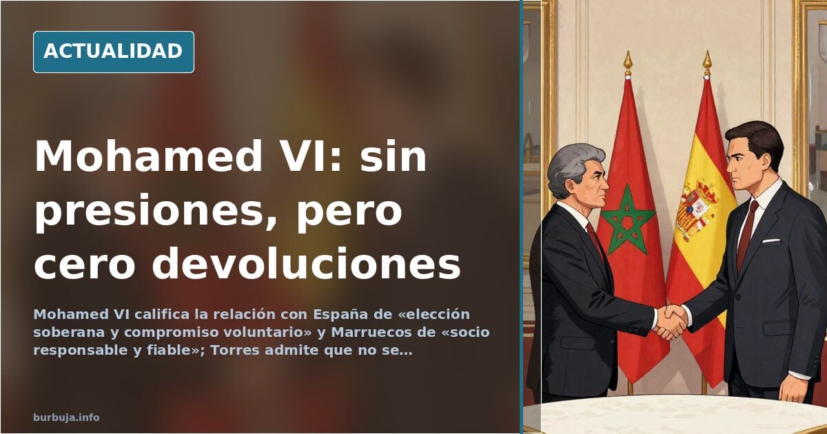 Mohamed VI durante un discurso oficial ante banderas de Marruecos y España en un salón institucional